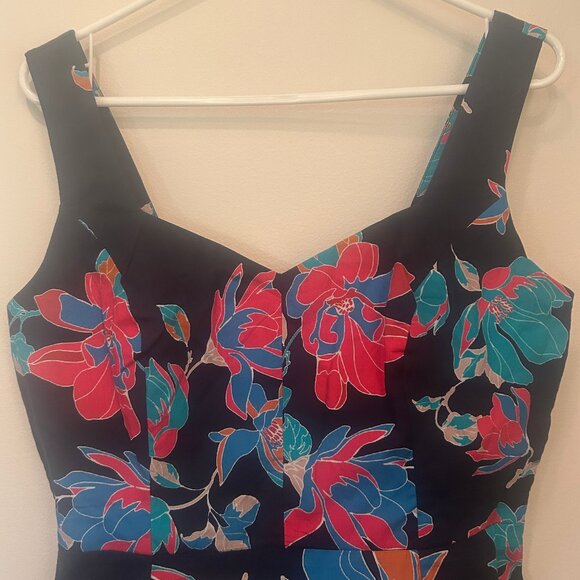 NWT Du Paradis Summer Night floral asymmetric-hem cotton midi dress sz M - Picture 7 of 15